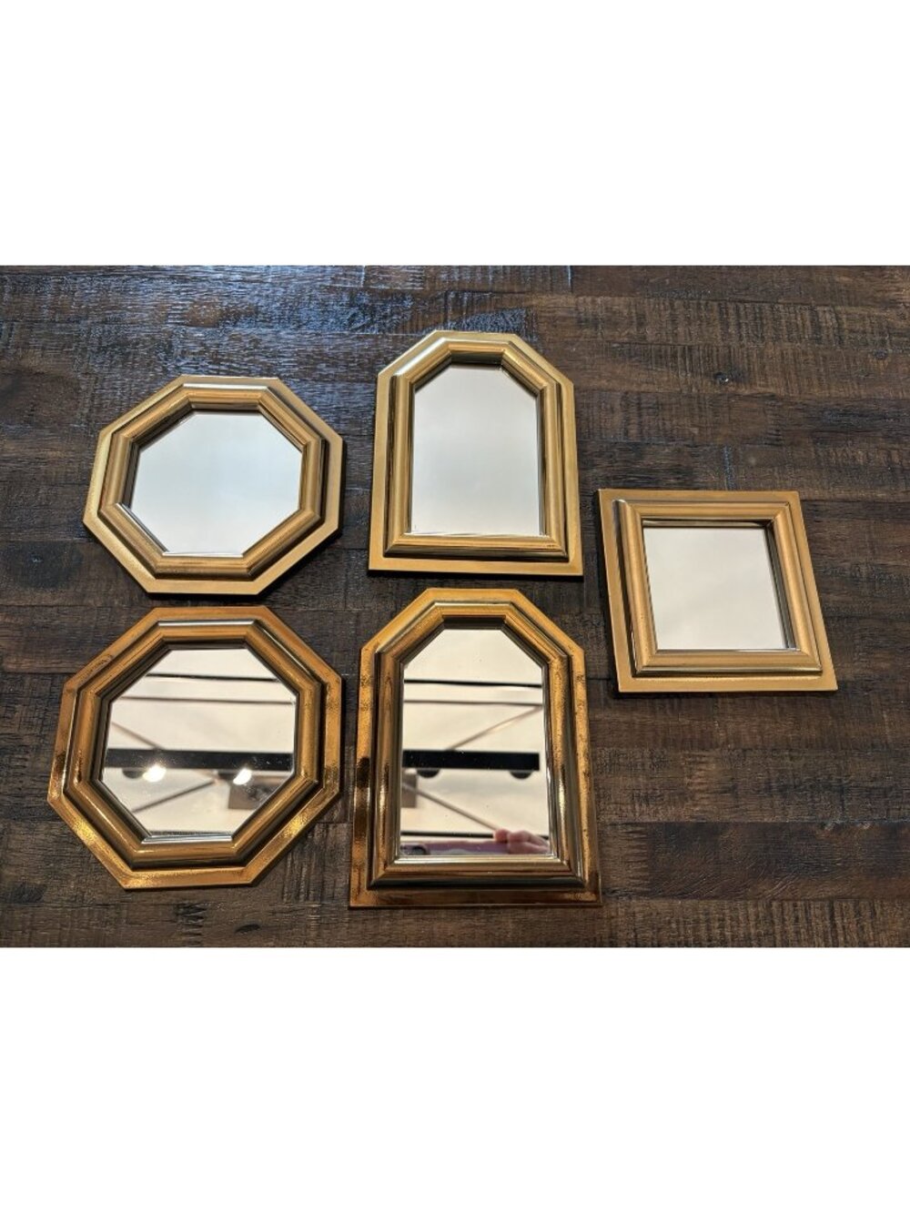 Vintage 1980s Burwood Products Gold Plastic Accent Mirrors Set of 5